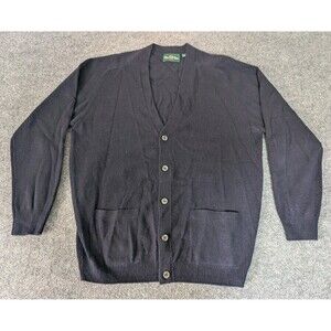 Vintage Lambswool Alan Paine Cardigan Sweater w/ Pockets Sz 50 / Medium Navy
